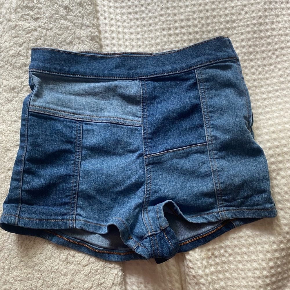 FREE PEOPLE “Patched High & Tight Denim Shorts”